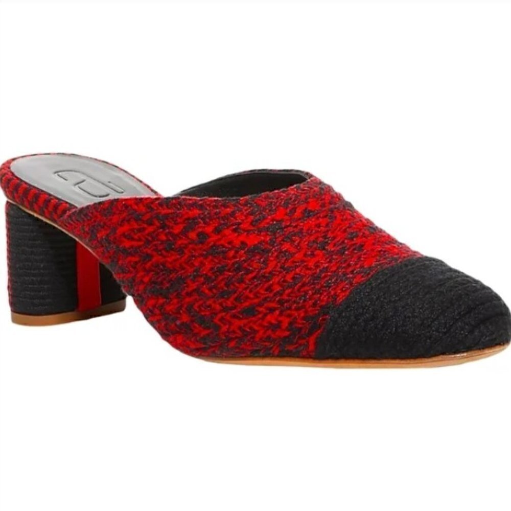 ANTOLINA Paris Dorina Red Black Woven Knit Block Heel Pumps Mules sz‎ 37 / 6.5